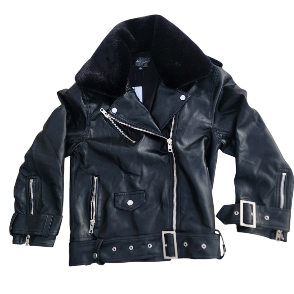 Line and Dot Moto Leather Jacket black size small